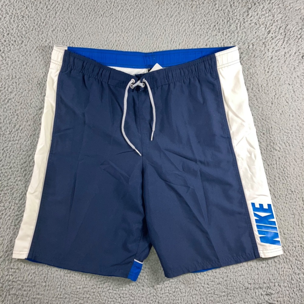 NIke Swim Shorts Men Medium Blue Lined Spellout Retro Y2K‎ 90s